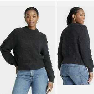 Universal Thread Black Crewneck Polka Dot Bobble Sweater